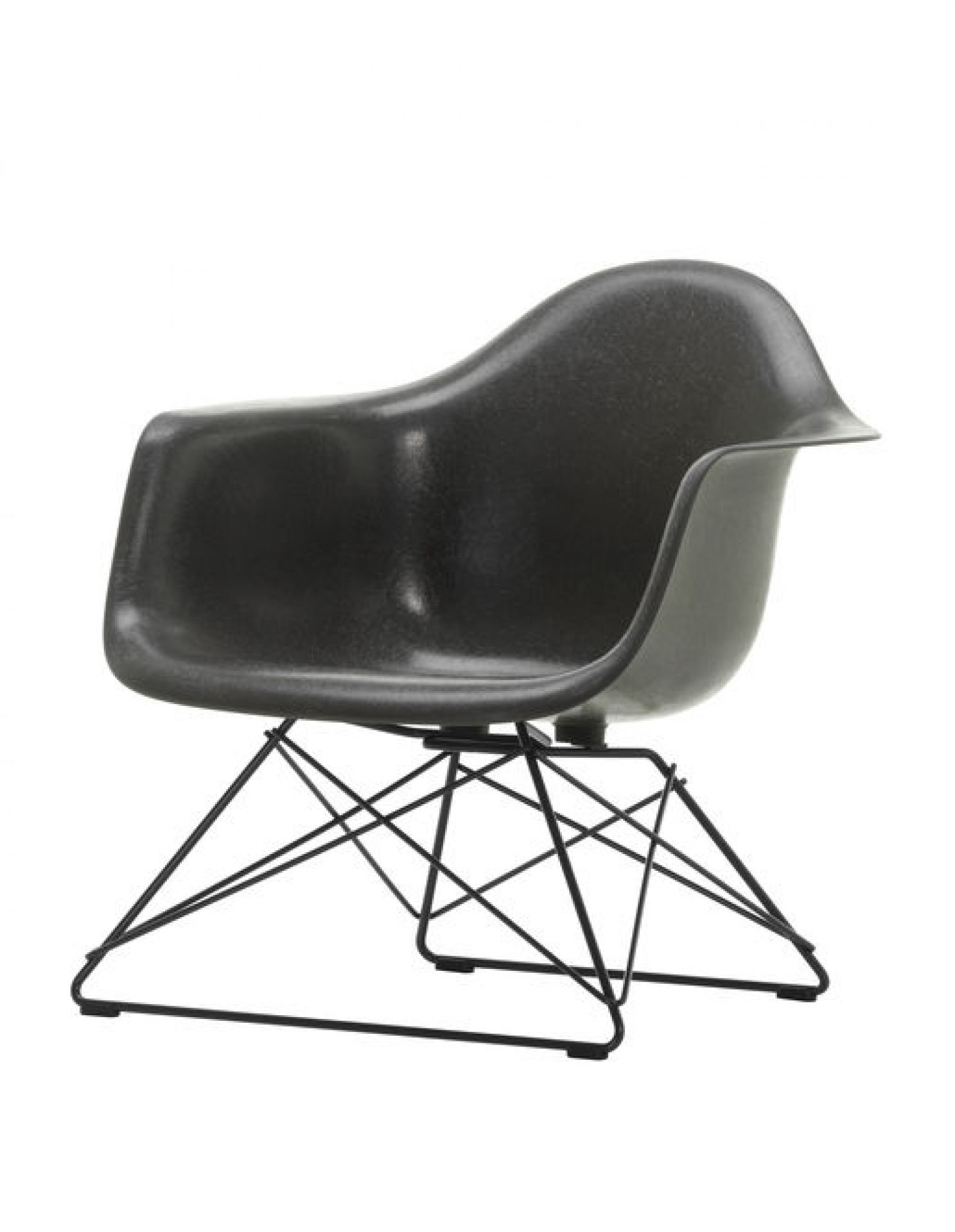 Schwarzer Eames Fiberglass Arm Chair LAR Stuhl von Vitra mit schwarzem Drahtgestell. Designklassiker.